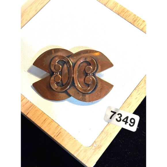 Vintage Copper Double-C Brooch Pin Art Deco Style Ornament - Picture 1 of 7
